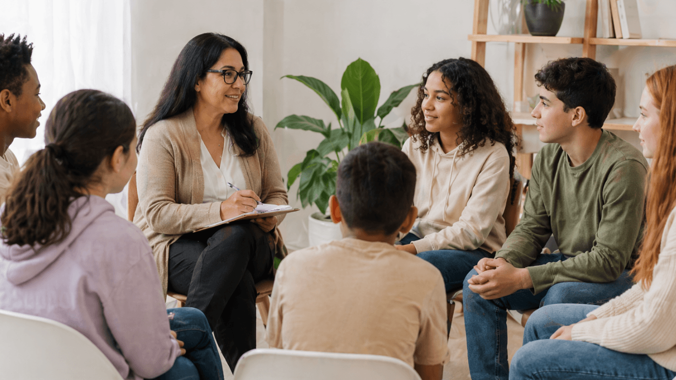 A client in a warm mental health support setting