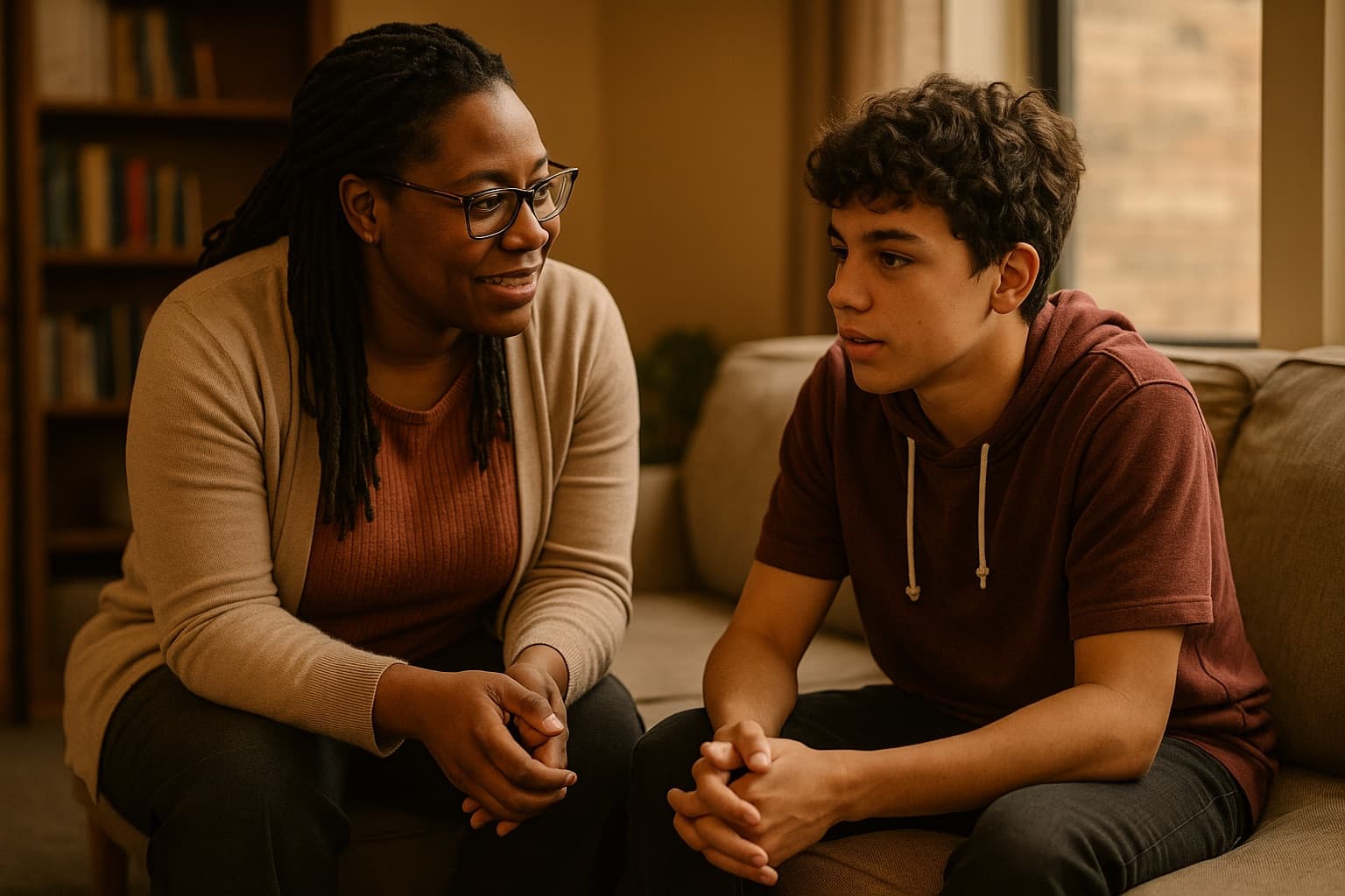 An ASun Star care coordinator listening to a young client